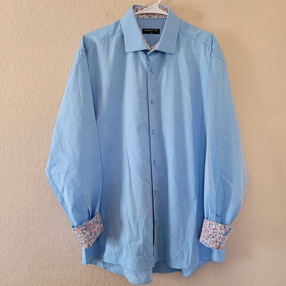 Massuto Mens Blue Royal Long Sleeve Shirt Size Xlarge 100% Cotton Contrast Cuff - Picture 1 of 8
